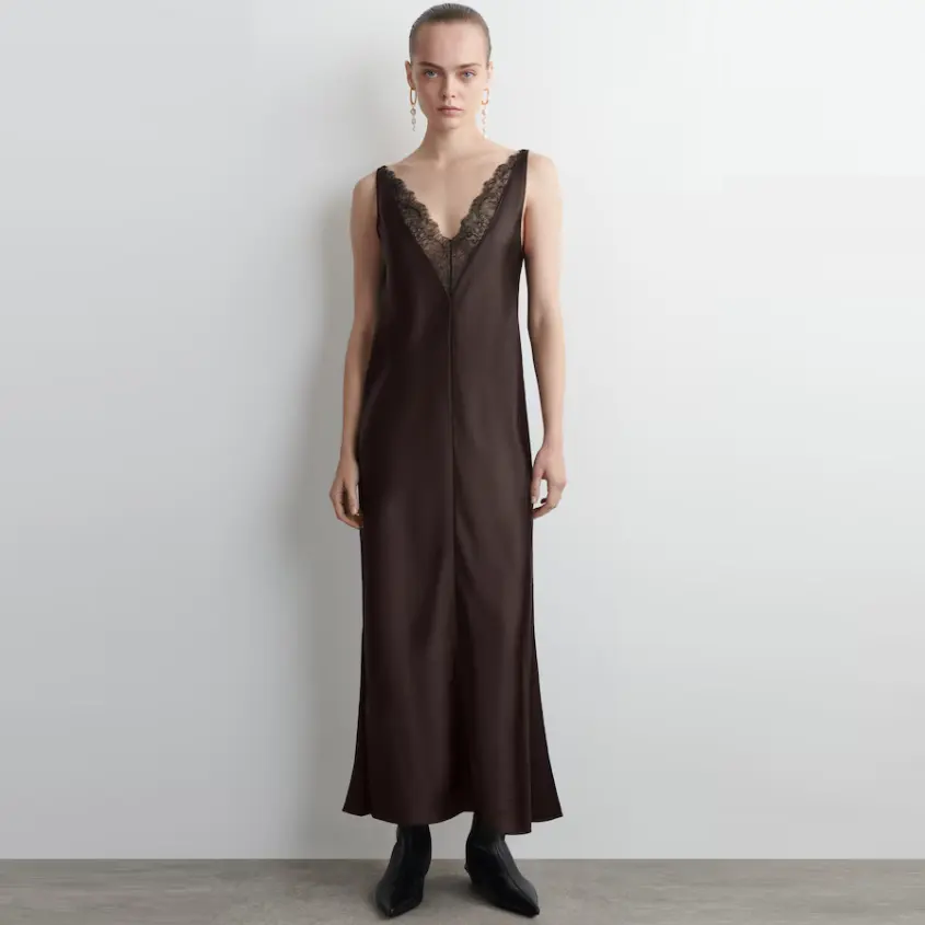 COS 蕾丝饰边缎面吊带裙