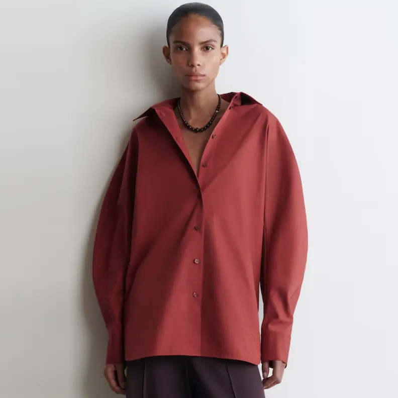 COS 圆摆皮马棉衬衫