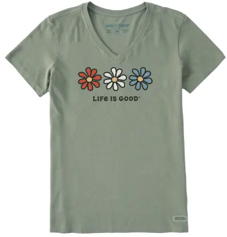 女士三色雏菊短袖V领T恤