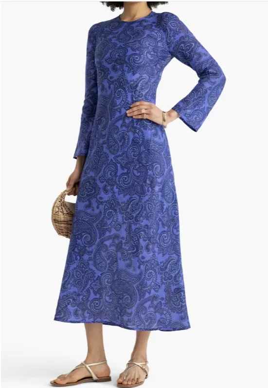 ZIMMERMANN 镂空佩斯利印花亚麻中长连衣裙