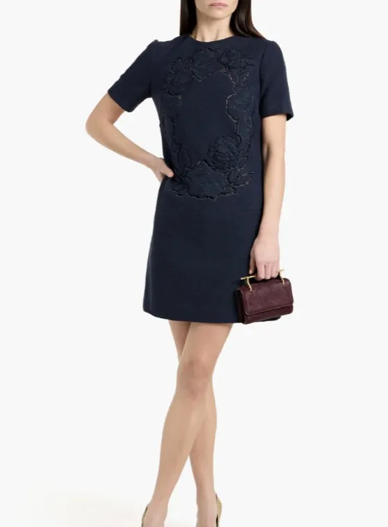 OSCAR DE LA RENTA 棉质混纺圈圈呢凸花蕾丝迷你连衣裙