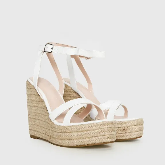 Princess Polly Jesper Espadrille 白色鳄鱼皮坡跟高跟鞋