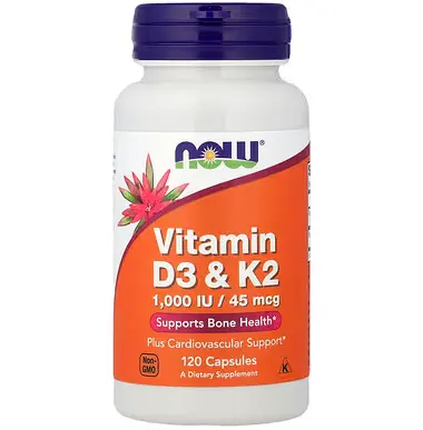 NOW Foods, 维生素 D3 + K2 胶囊，120 粒装