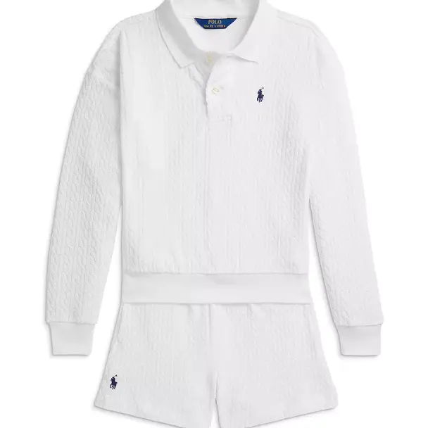 Polo Ralph Lauren 拉夫劳伦大童款绞花纹毛圈布Polo衫与短裤套装