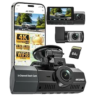 3-Channel Dash Cam Front and Rear Inside