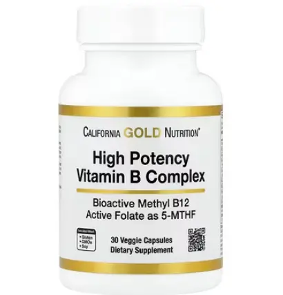 California Gold Nutrition, 优效维生素 B 复合物，含甲基叶酸和甲基 B12，30 粒素食胶囊