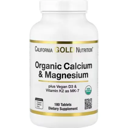 California Gold Nutrition, 有机钙镁加 D3 和 K2，180 片