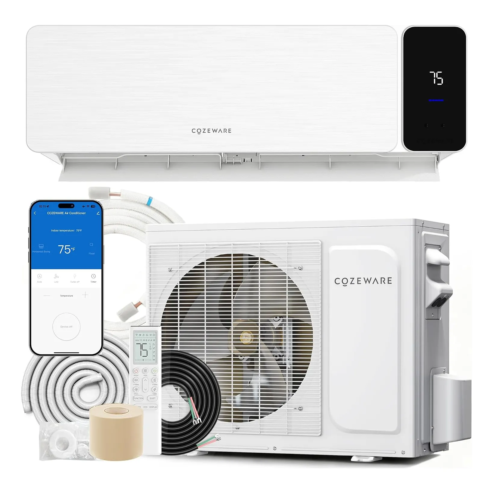 12000 BTU Mini Split AC/Heating System 115V 20 SEER2 Ductless