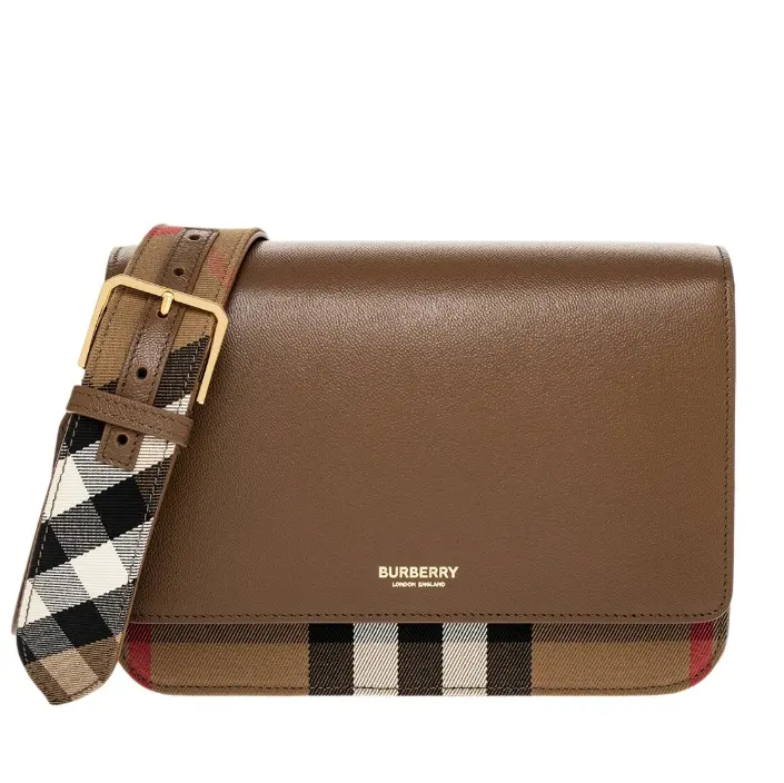 Burberry  Mackford 格纹帆布皮革斜挎包