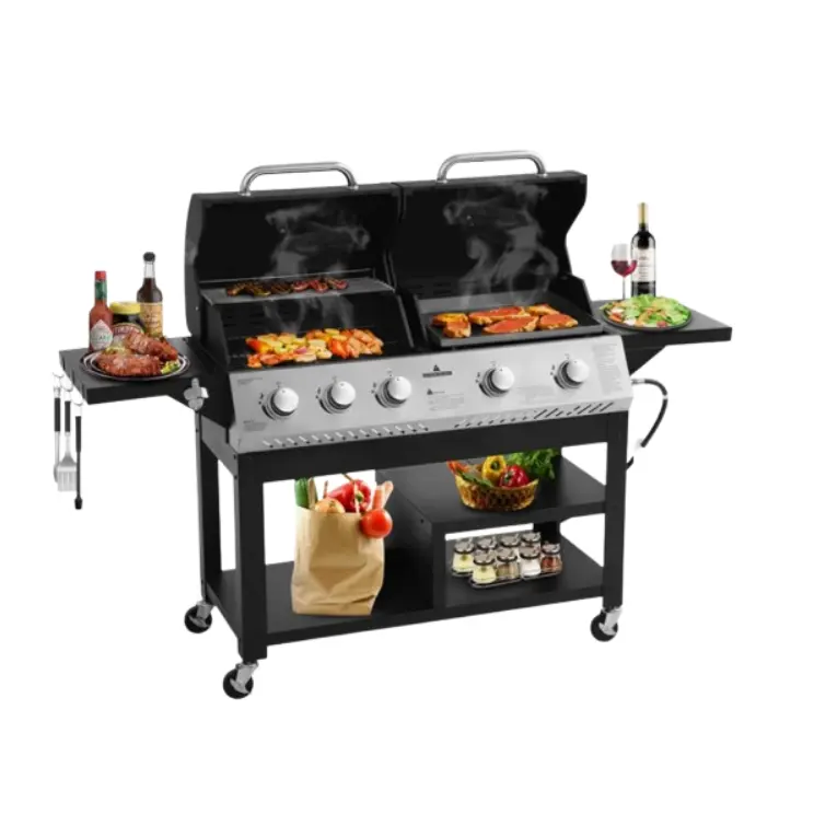 5-burner Propane Gas Grill with Porcelain-enameled Cast Iron Grate