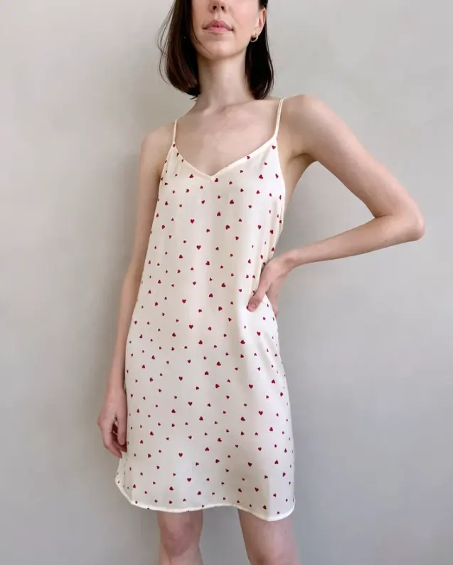 Splendid  心形缎面真丝吊带裙