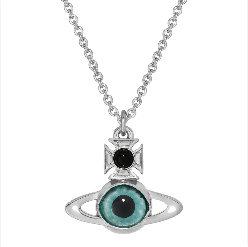 Vivienne Westwood Deanna 银色蓝玻璃眼睛项链