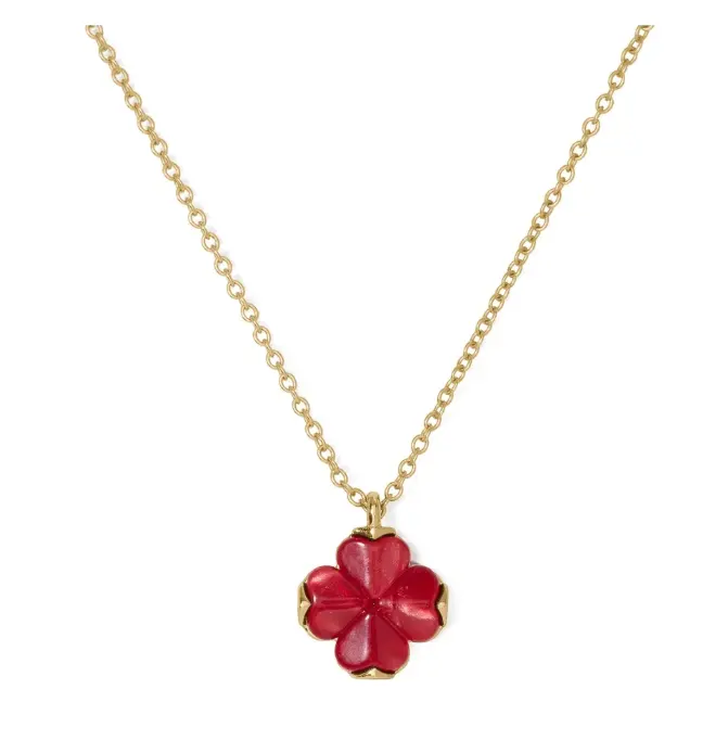 Kate Spade New York 金色红色 Spade Flower 四叶草项链